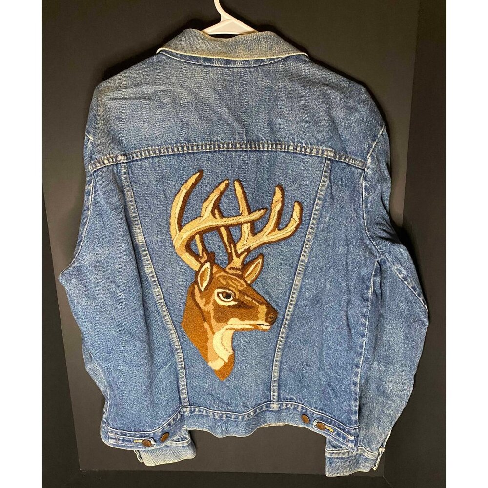 Vtg Rustler Denim Jean Jacket Trucker Blue Mens XL Embroidered Deer 79111PW Y2K